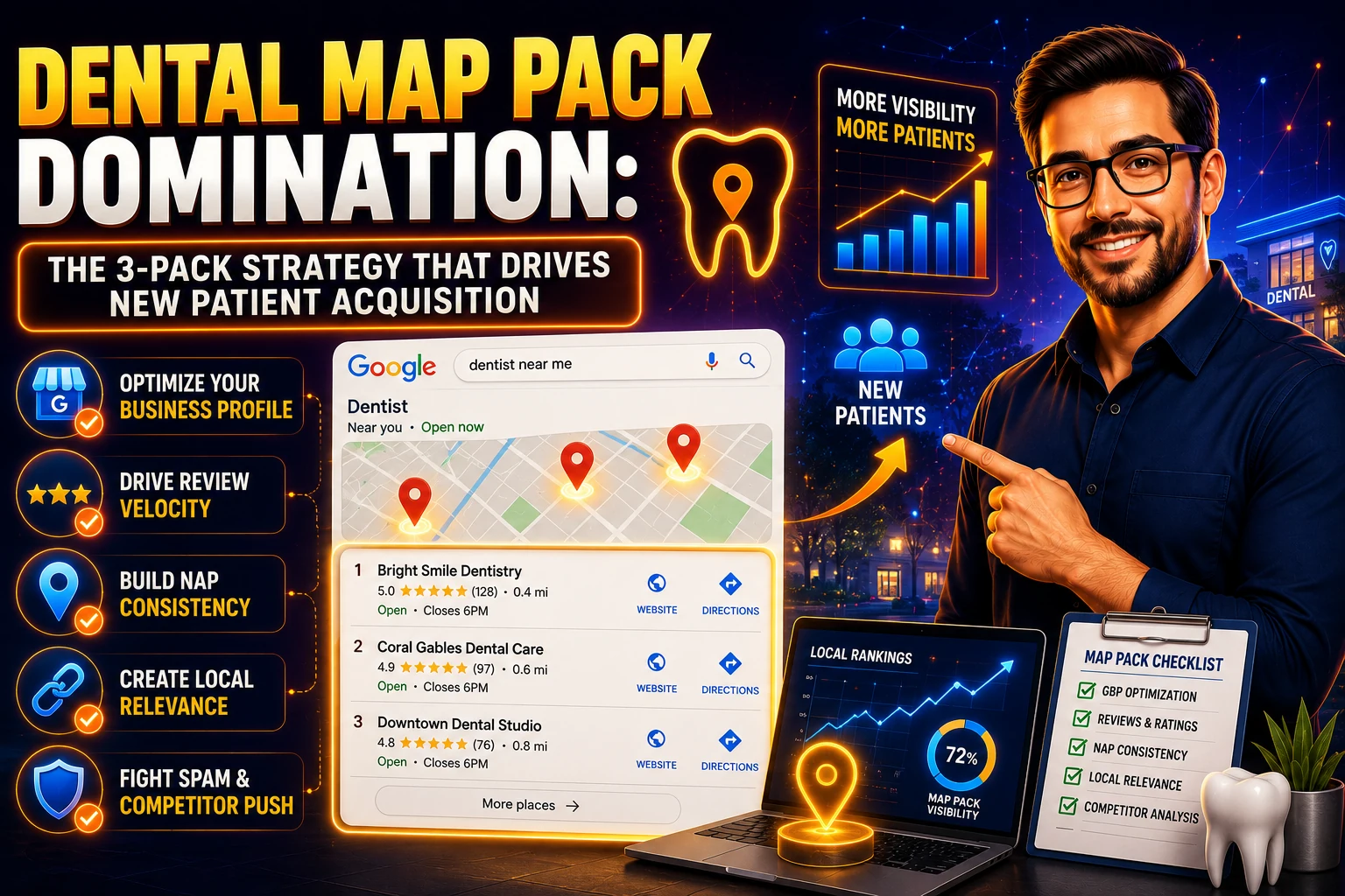Dental Map Pack Domination: The 3-Pack Strategy That Drives New Patient Acquisition