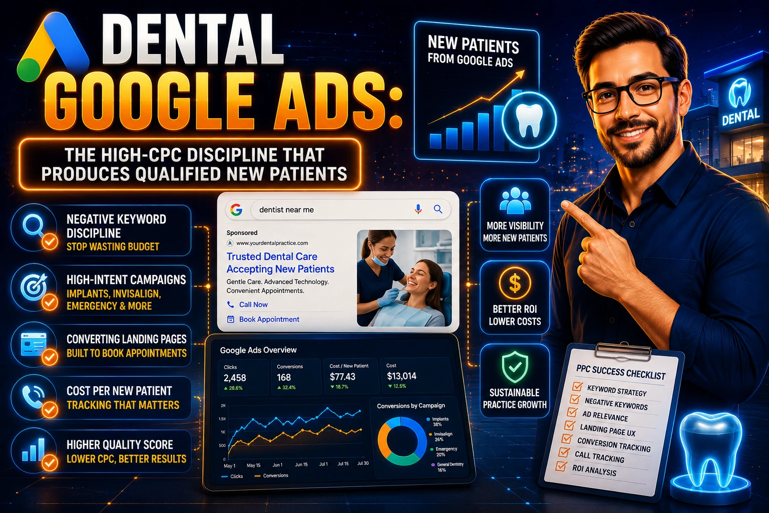 Dental Google Ads: The High-CPC Discipline That Produces Qualified New Patients