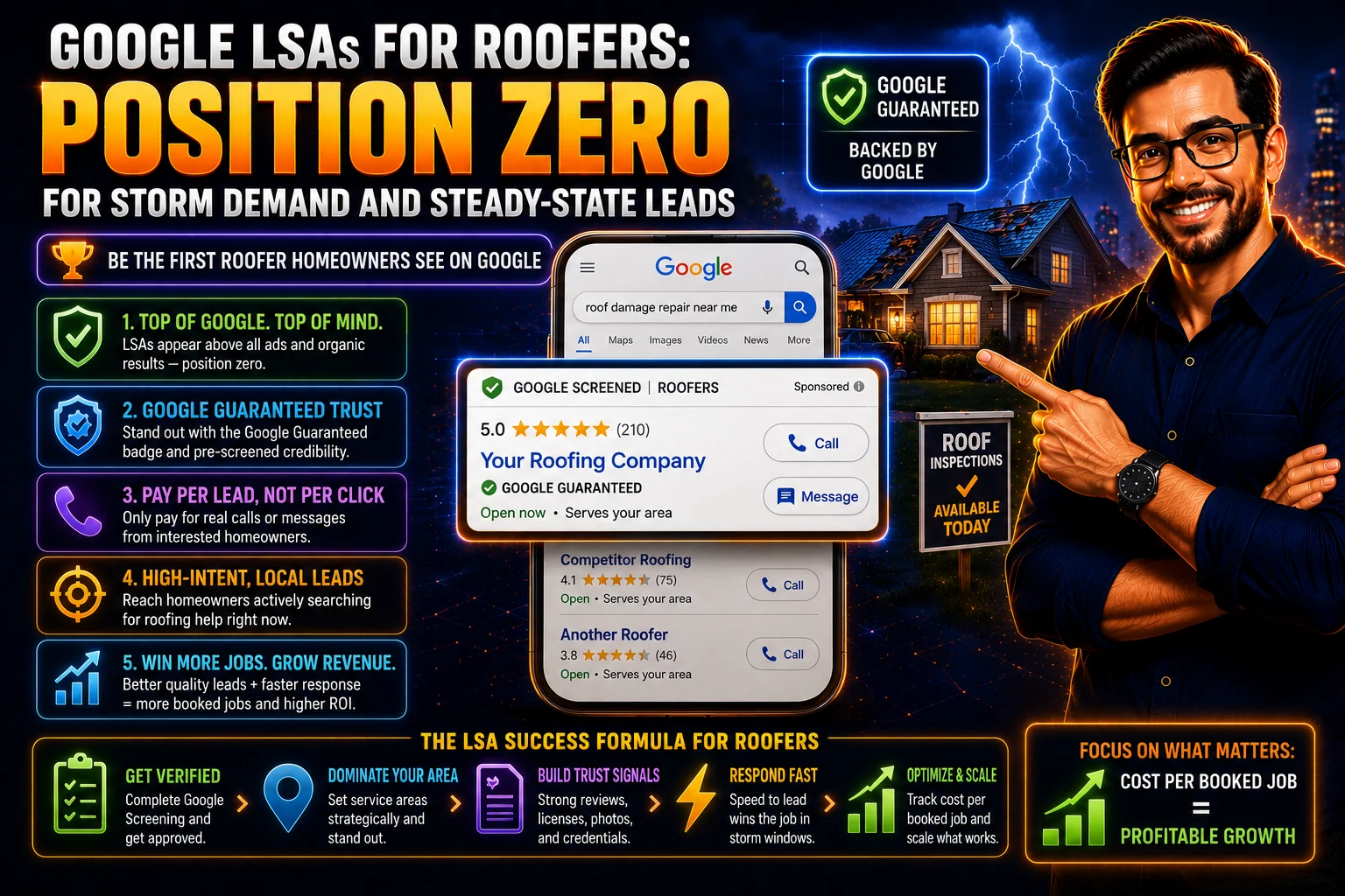 Google LSAs for Roofers: Position Zero for Storm Demand and Steady-State Leads