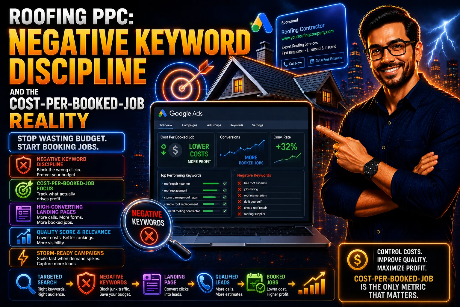 Roofing PPC: Negative Keyword Discipline and the Cost-Per-Booked-Job Reality
