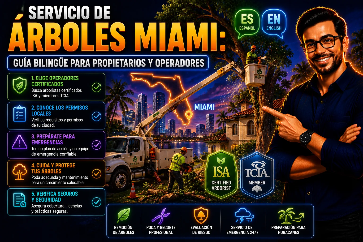 Servicio de Árboles Miami: Guía Bilingüe para Propietarios y Operadores
