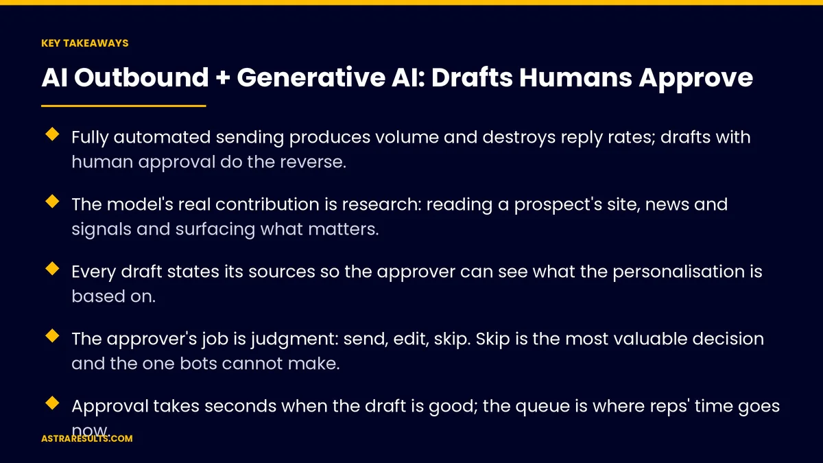 Key takeaways from "AI Outbound + Generative AI: Drafts Humans Approve" &mdash; Astra Results Marketing