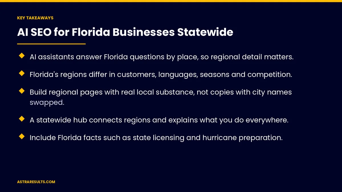 Key takeaways from "AI SEO for Florida Businesses Statewide" &mdash; Astra Results Marketing