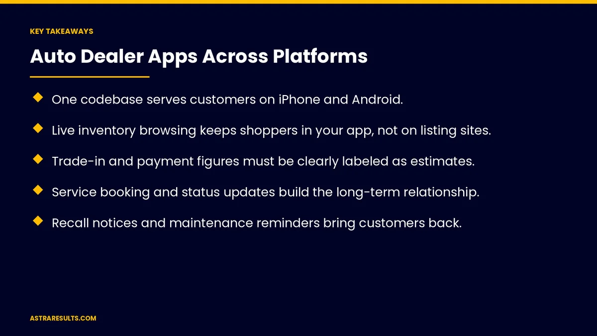 Puntos clave de "Apps para Concesionarios de Autos en Todas las Plataformas"