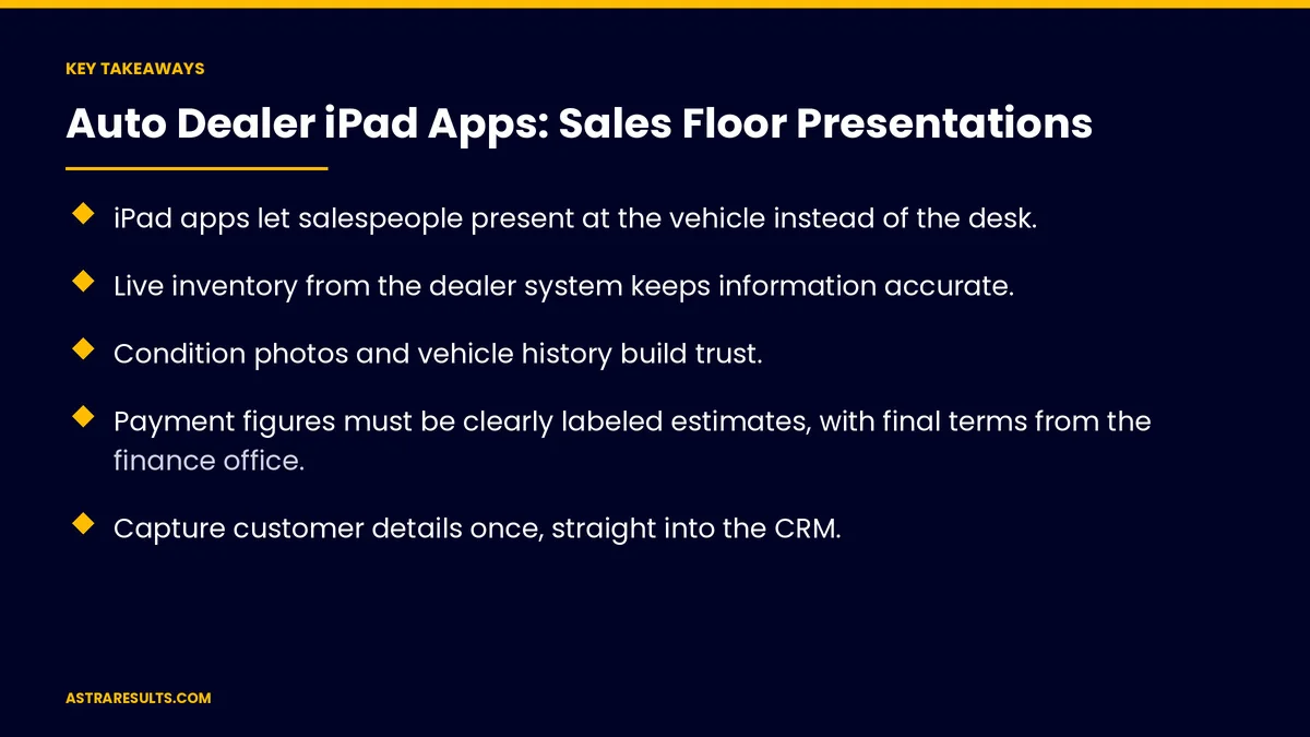 Key takeaways from "Auto Dealer iPad Apps: Sales Floor Presentations" &mdash; Astra Results Marketing