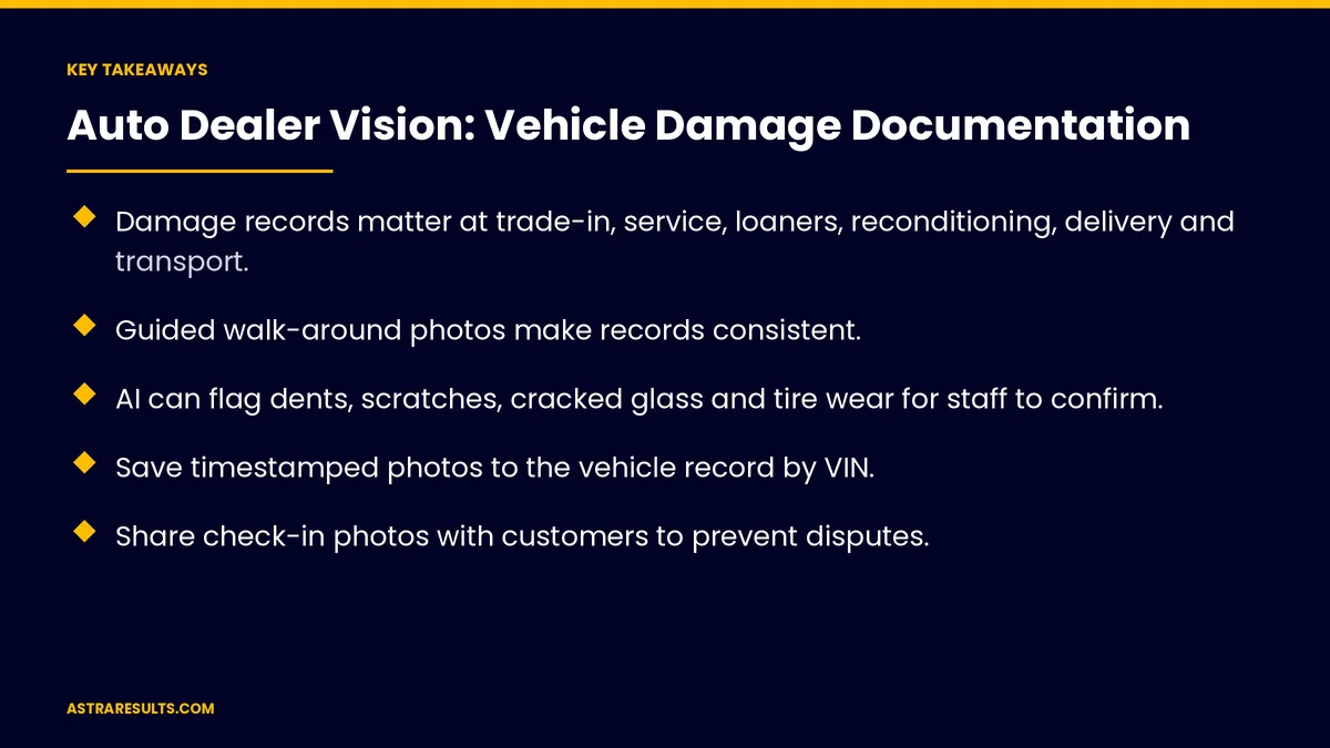 Key takeaways from "Auto Dealer Vision: Vehicle Damage Documentation" &mdash; Astra Results Marketing