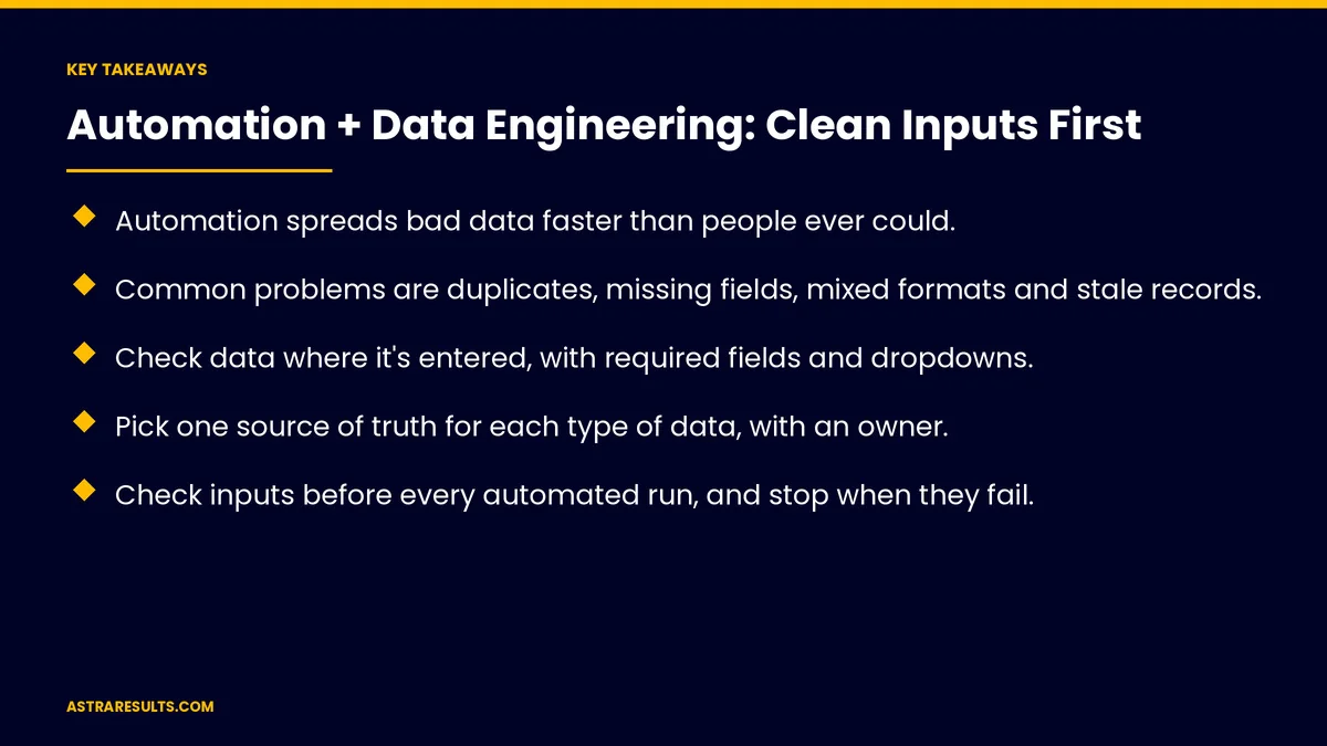 Key takeaways from "Automation + Data Engineering: Clean Inputs First" &mdash; Astra Results Marketing