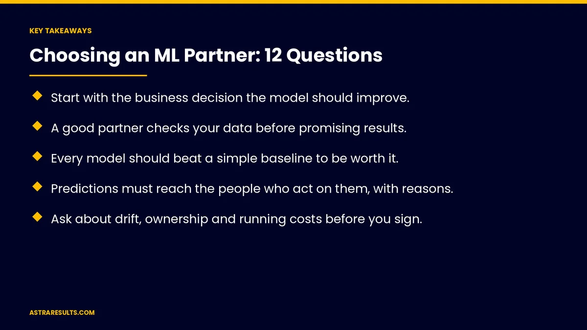 Key takeaways from "Choosing an ML Partner: 12 Questions" &mdash; Astra Results Marketing
