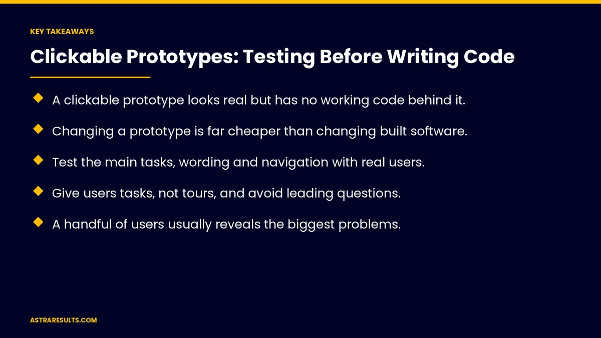 Key takeaways from "Clickable Prototypes: Testing Before Writing Code" &mdash; Astra Results Marketing