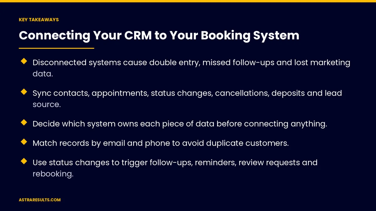Key takeaways from "Connecting Your CRM to Your Booking System" &mdash; Astra Results Marketing