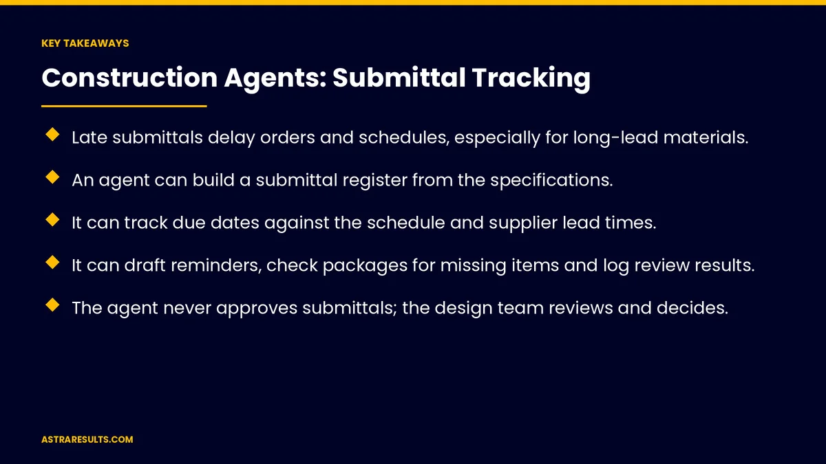 Key takeaways from "Construction Agents: Submittal Tracking" &mdash; Astra Results Marketing