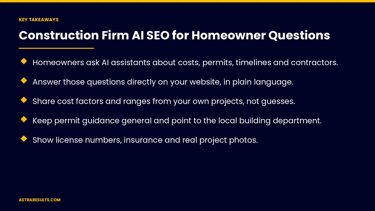 Key takeaways from "Construction Firm AI SEO for Homeowner Questions" &mdash; Astra Results Marketing