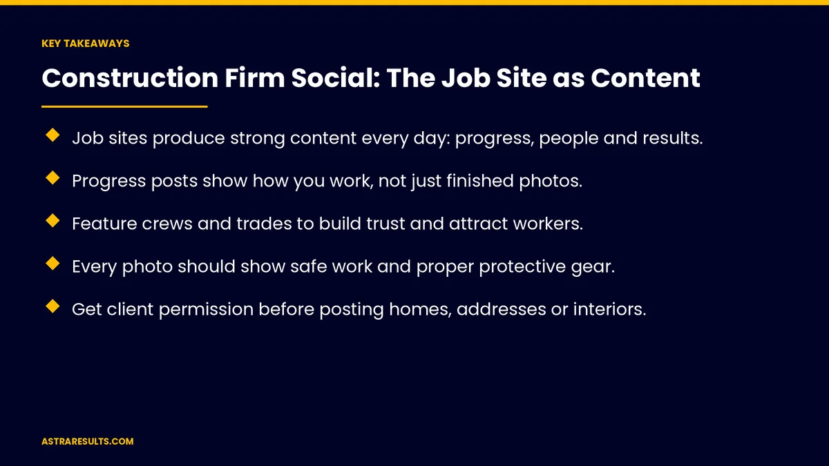 Puntos clave de "Redes Sociales para Constructoras: La Obra como Contenido"