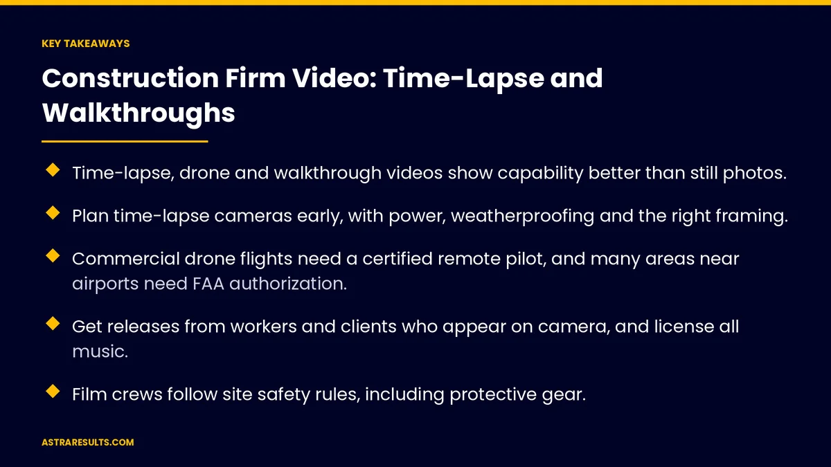 Key takeaways from "Construction Firm Video: Time-Lapse and Walkthroughs" &mdash; Astra Results Marketing