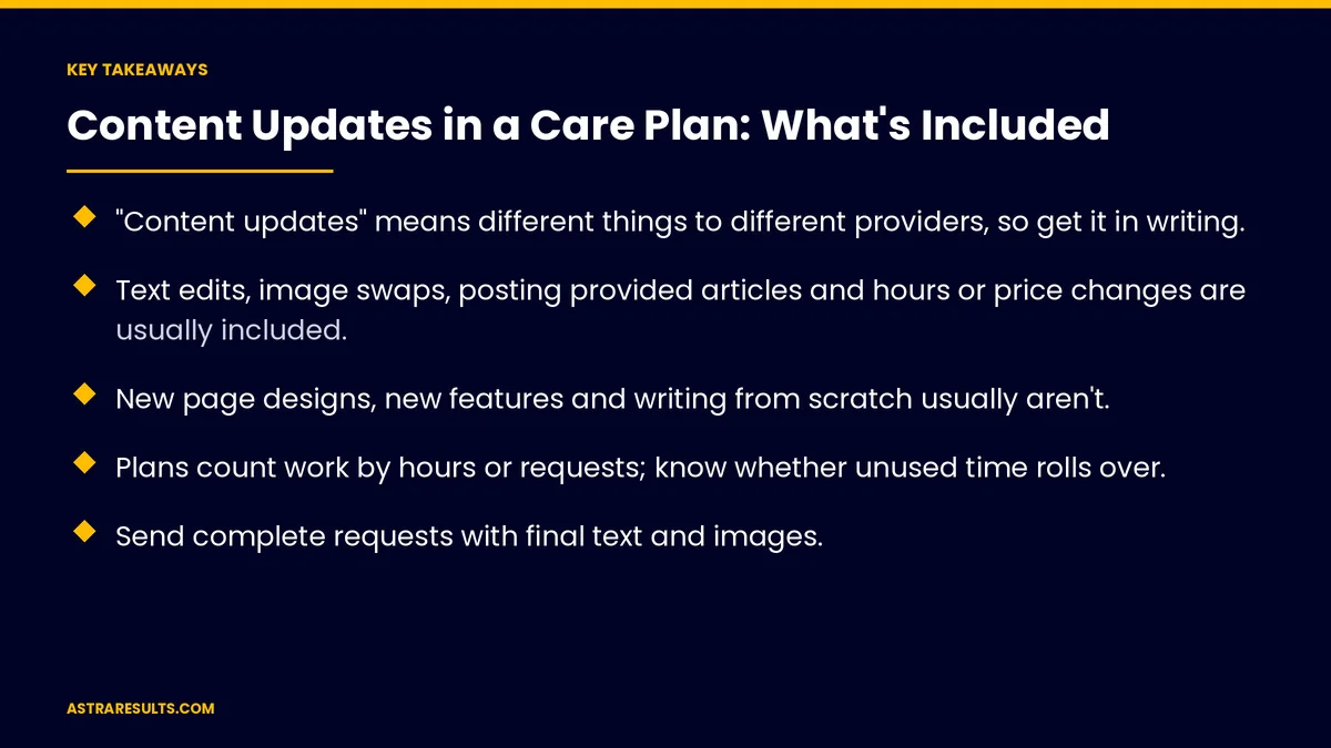 Key takeaways from "Content Updates in a Care Plan: What's Included" &mdash; Astra Results Marketing