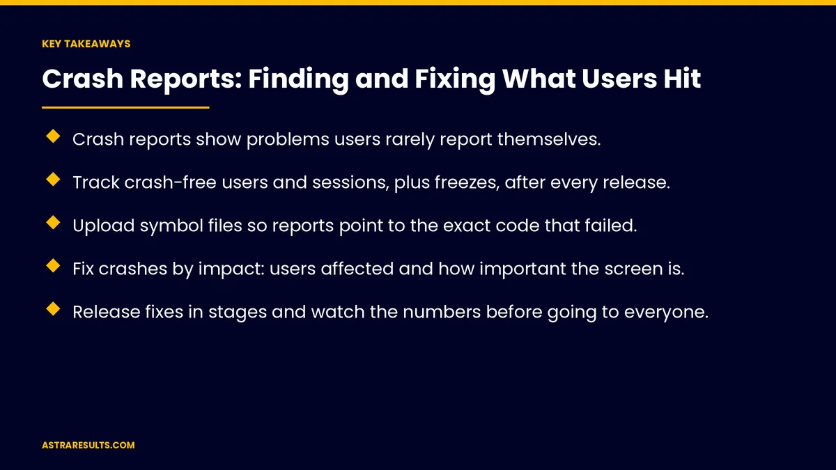 Key takeaways from "Crash Reports: Finding and Fixing What Users Hit" &mdash; Astra Results Marketing