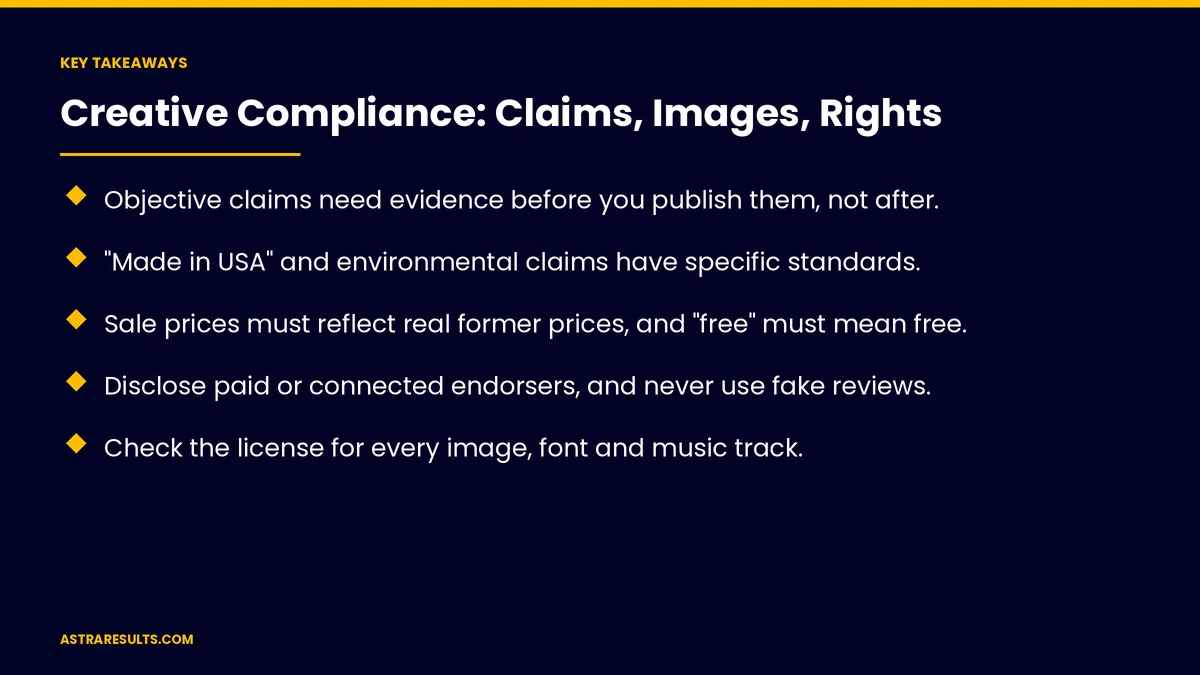 Key takeaways from "Creative Compliance: Claims, Images, Rights" &mdash; Astra Results Marketing