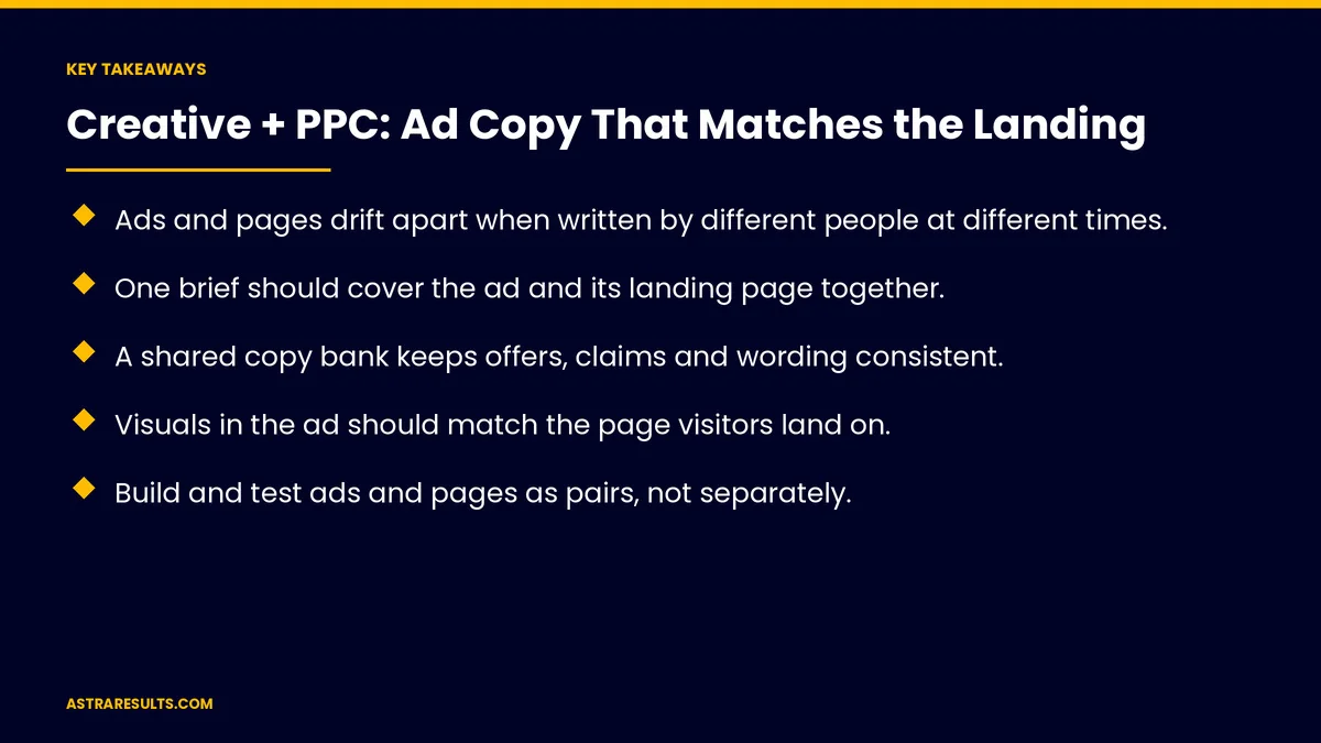 Key takeaways from "Creative + PPC: Ad Copy That Matches the Landing" &mdash; Astra Results Marketing