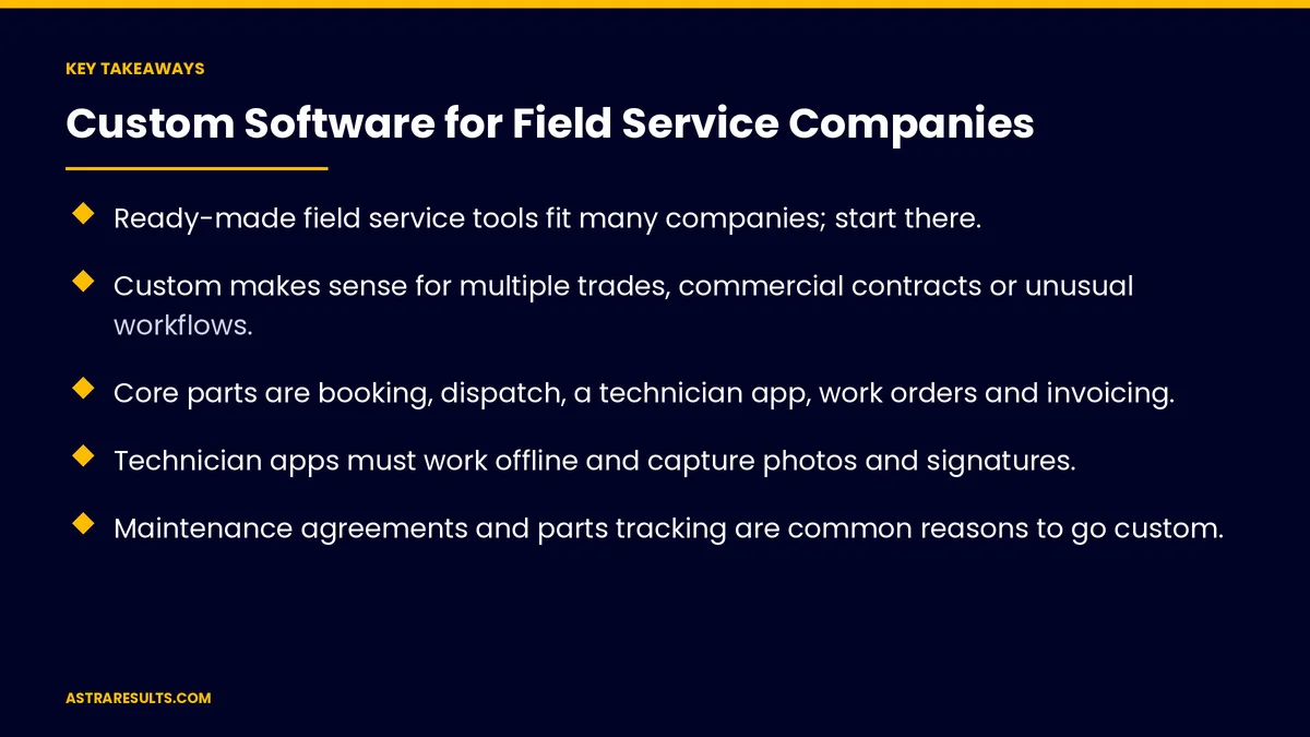 Key takeaways from "Custom Software for Field Service Companies" &mdash; Astra Results Marketing