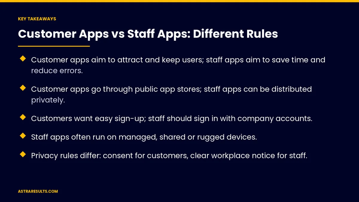 Puntos clave de "Apps para Clientes vs Apps para Personal: Reglas Distintas"