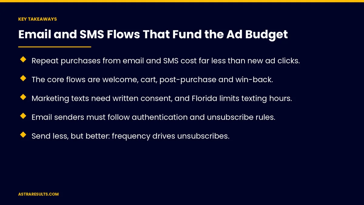 Key takeaways from "Email and SMS Flows That Fund the Ad Budget" &mdash; Astra Results Marketing