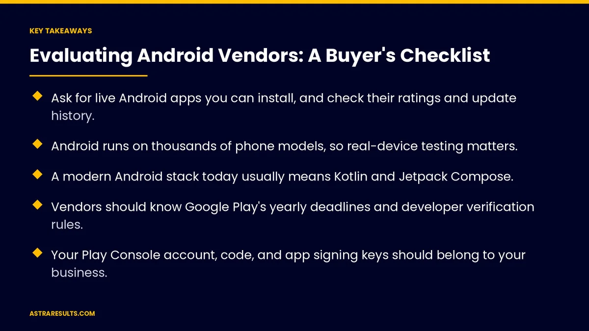 Key takeaways from "Evaluating Android Vendors: A Buyer's Checklist" &mdash; Astra Results Marketing