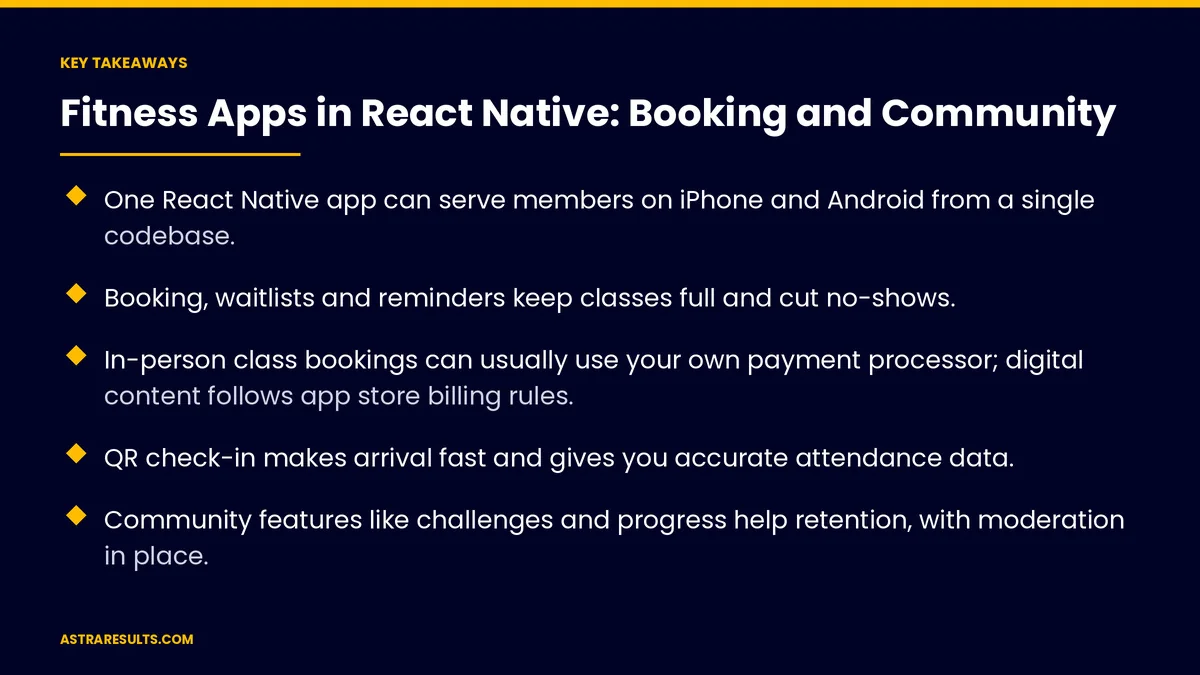 Key takeaways from "Fitness Apps in React Native: Booking and Community" &mdash; Astra Results Marketing
