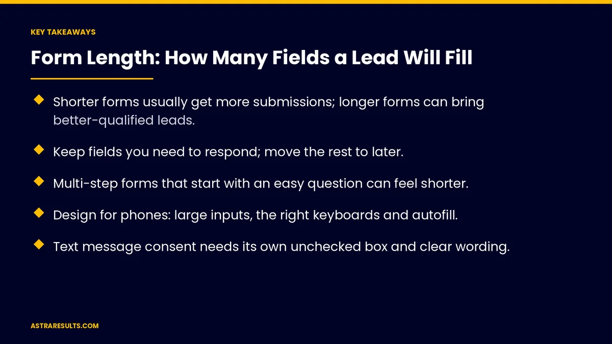 Key takeaways from "Form Length: How Many Fields a Lead Will Fill" &mdash; Astra Results Marketing