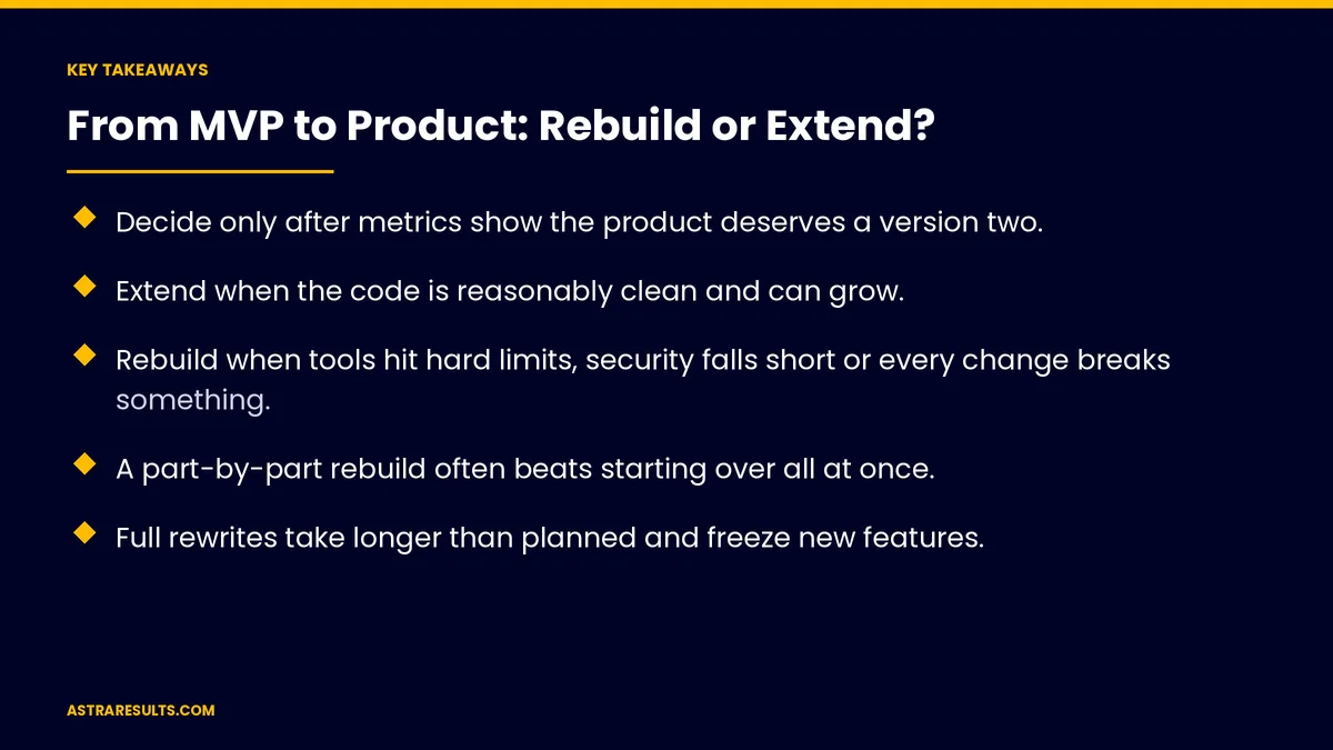 Key takeaways from "From MVP to Product: Rebuild or Extend?" &mdash; Astra Results Marketing