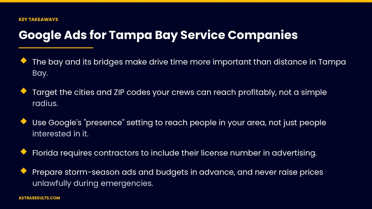 Key takeaways from "Google Ads for Tampa Bay Service Companies" &mdash; Astra Results Marketing