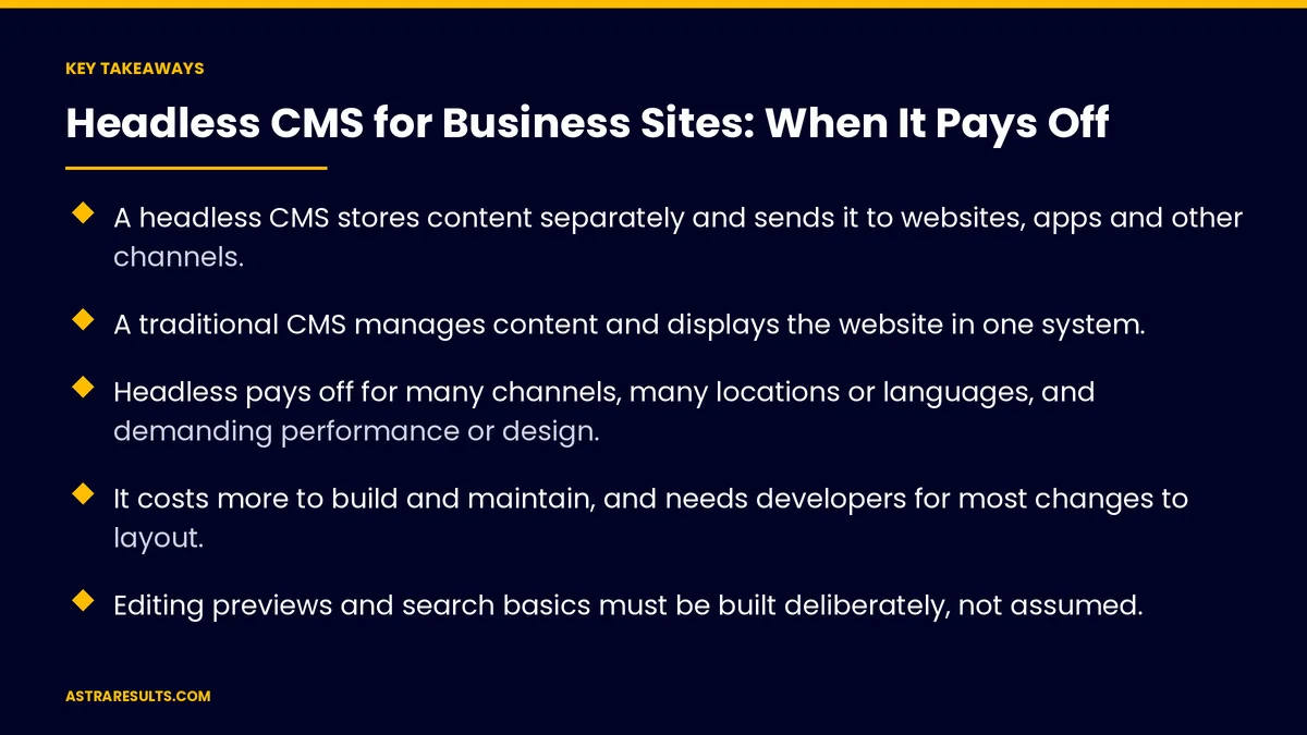 Key takeaways from "Headless CMS for Business Sites: When It Pays Off" &mdash; Astra Results Marketing