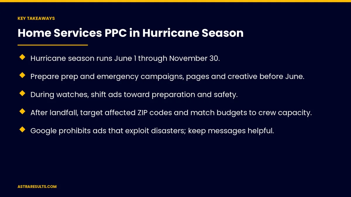 Key takeaways from "Home Services PPC in Hurricane Season" &mdash; Astra Results Marketing