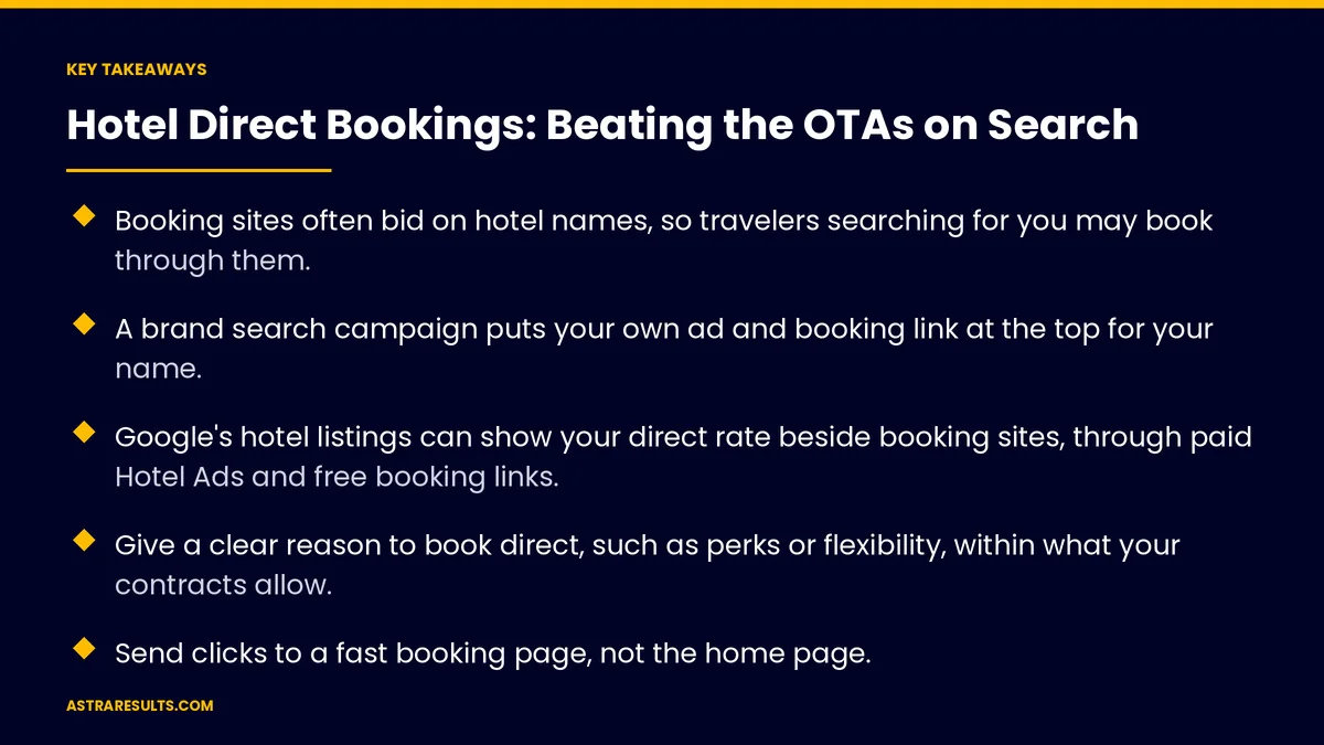 Key takeaways from "Hotel Direct Bookings: Beating the OTAs on Search" &mdash; Astra Results Marketing