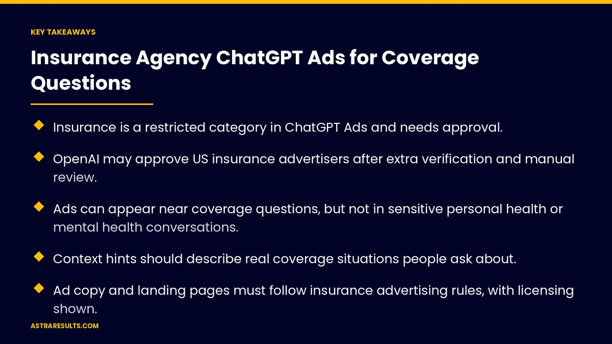 Key takeaways from "Insurance Agency ChatGPT Ads for Coverage Questions" &mdash; Astra Results Marketing