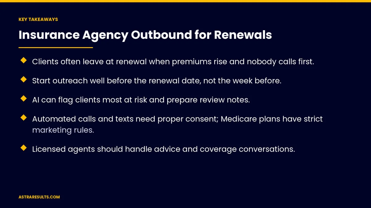 Key takeaways from "Insurance Agency Outbound for Renewals" &mdash; Astra Results Marketing
