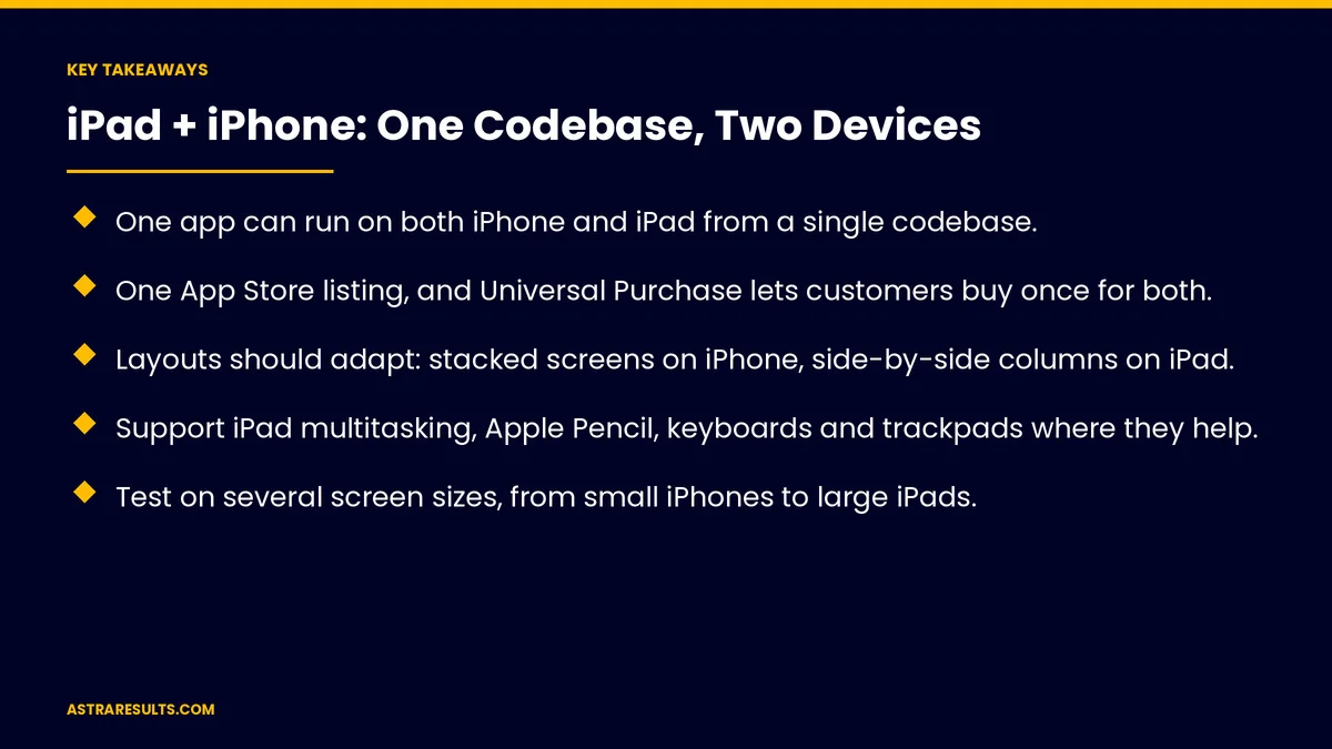 Key takeaways from "iPad + iPhone: One Codebase, Two Devices" &mdash; Astra Results Marketing