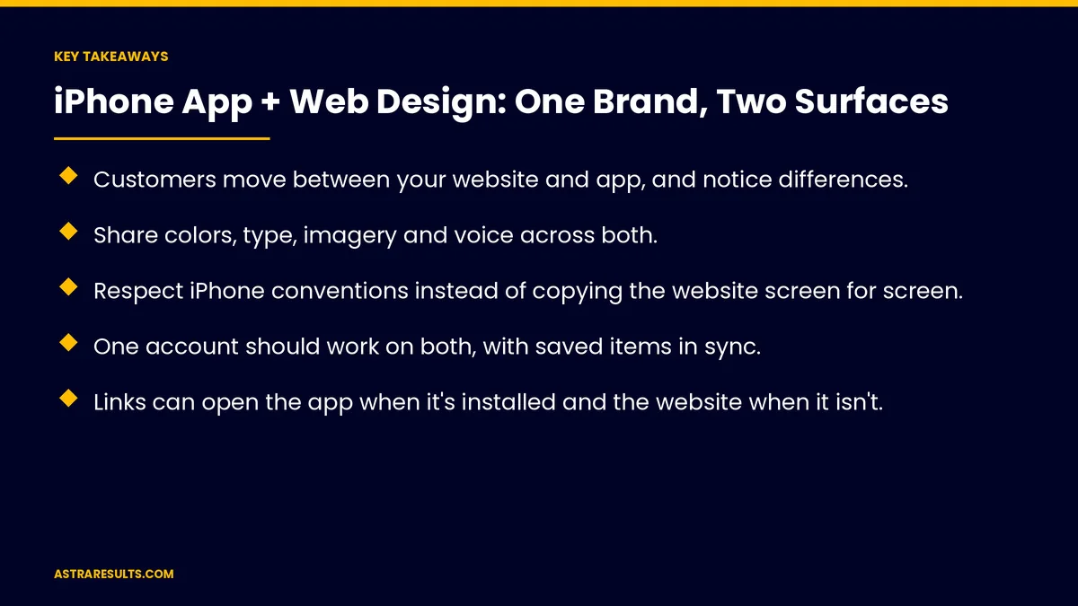 Key takeaways from "iPhone App + Web Design: One Brand, Two Surfaces" &mdash; Astra Results Marketing
