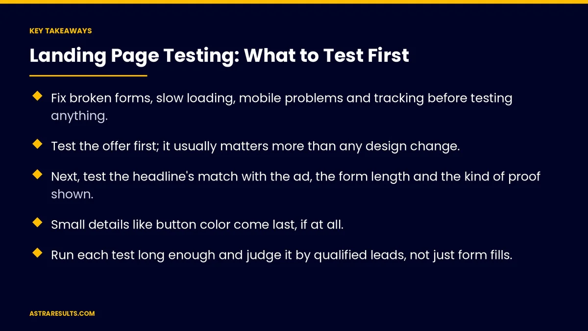 Key takeaways from "Landing Page Testing: What to Test First" &mdash; Astra Results Marketing