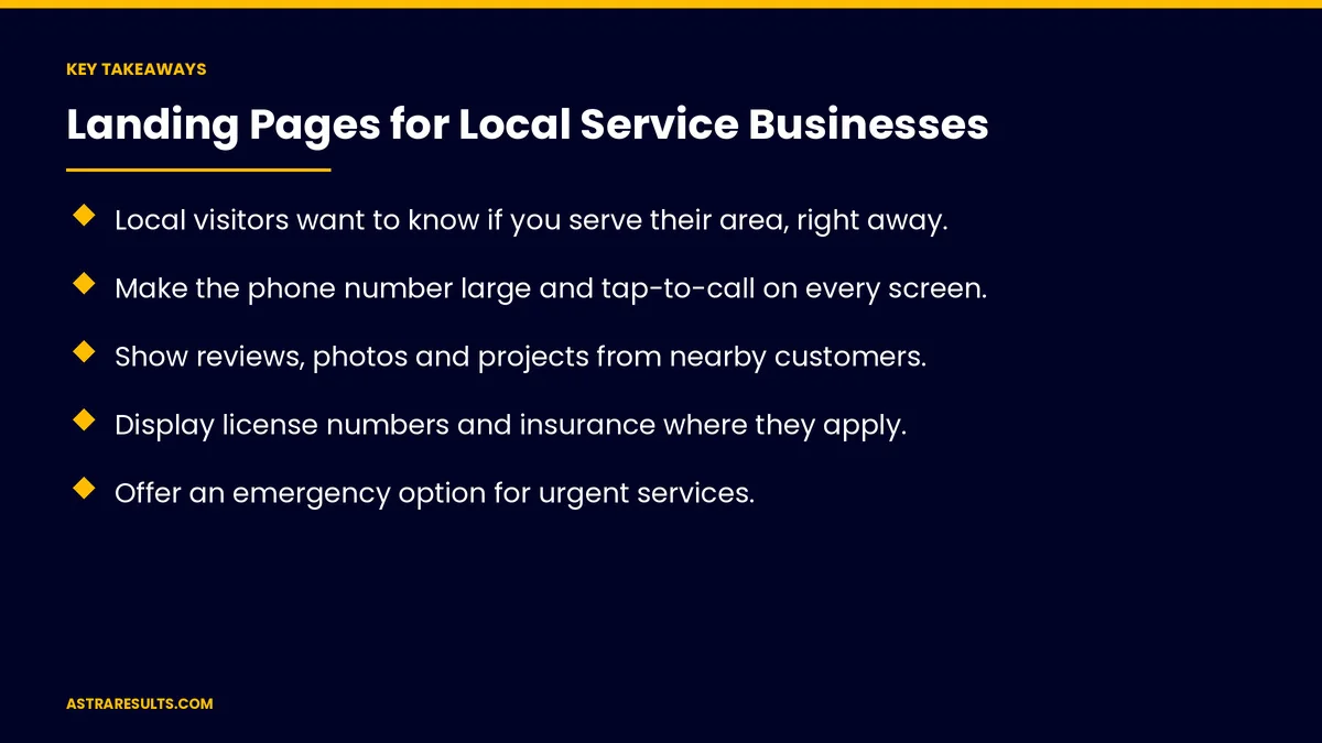 Key takeaways from "Landing Pages for Local Service Businesses" &mdash; Astra Results Marketing