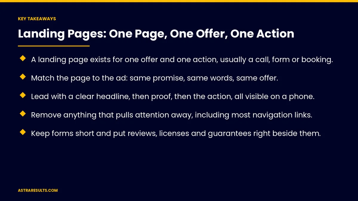 Key takeaways from "Landing Pages: One Page, One Offer, One Action" &mdash; Astra Results Marketing
