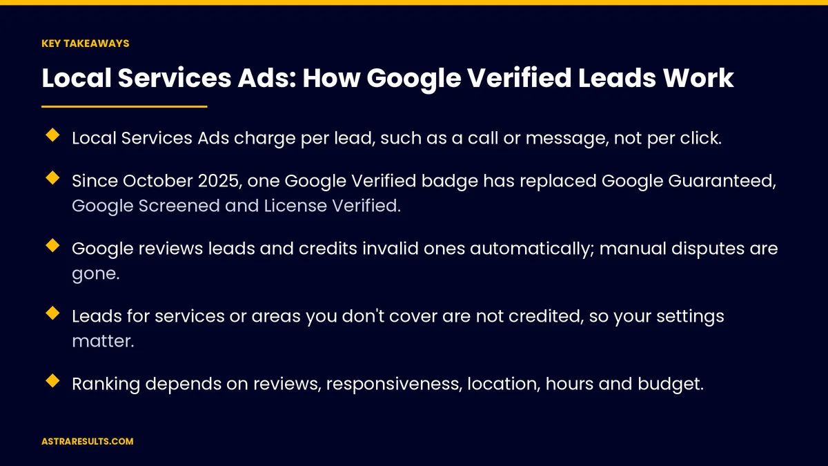 Key takeaways from "Local Services Ads: How Google Verified Leads Work" &mdash; Astra Results Marketing