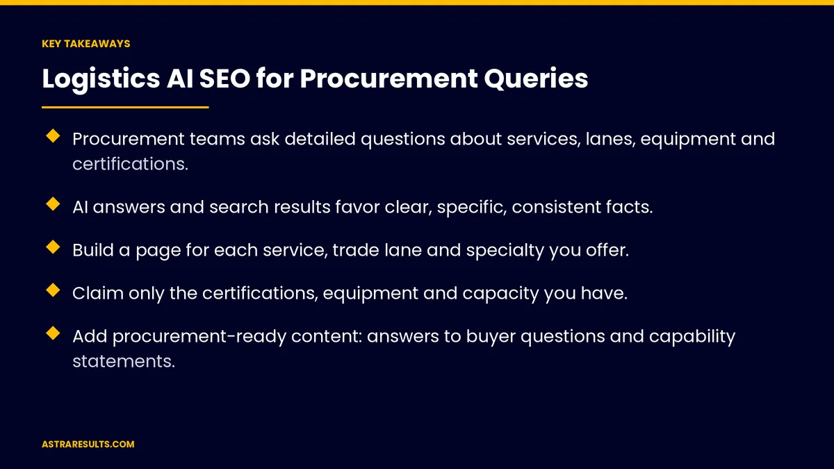 Key takeaways from "Logistics AI SEO for Procurement Queries" &mdash; Astra Results Marketing