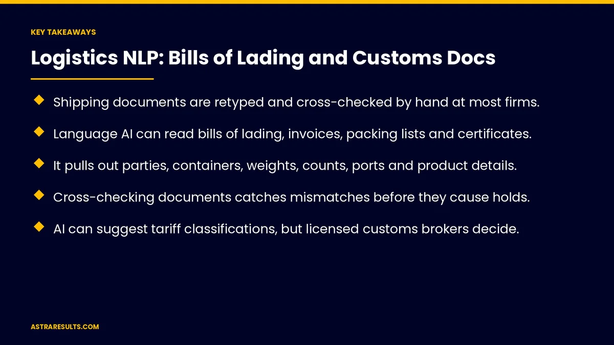 Key takeaways from "Logistics NLP: Bills of Lading and Customs Docs" &mdash; Astra Results Marketing