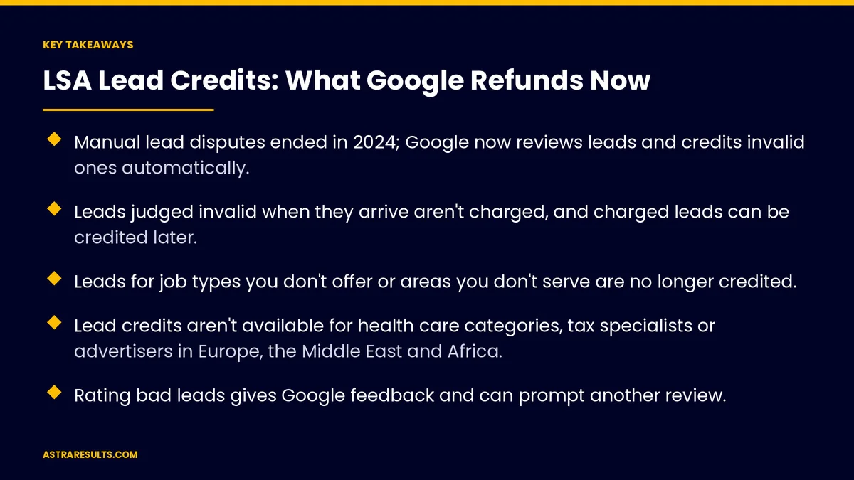 Key takeaways from "LSA Lead Credits: What Google Refunds Now" &mdash; Astra Results Marketing