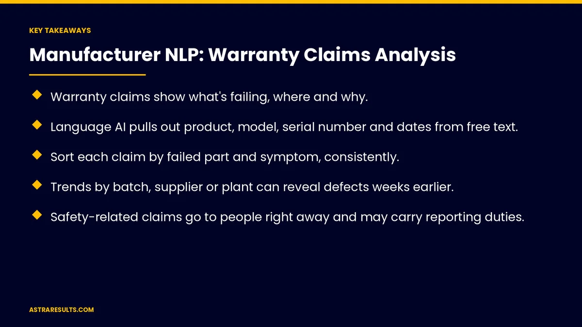 Key takeaways from "Manufacturer NLP: Warranty Claims Analysis" &mdash; Astra Results Marketing