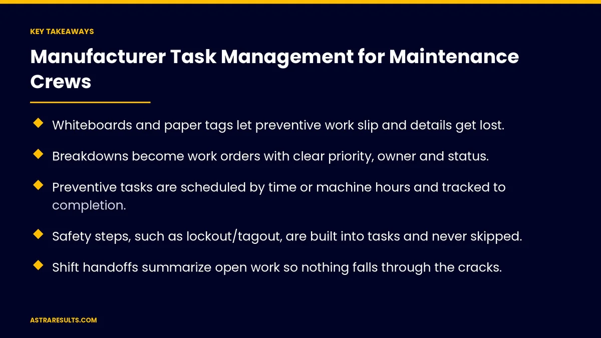 Key takeaways from "Manufacturer Task Management for Maintenance Crews" &mdash; Astra Results Marketing