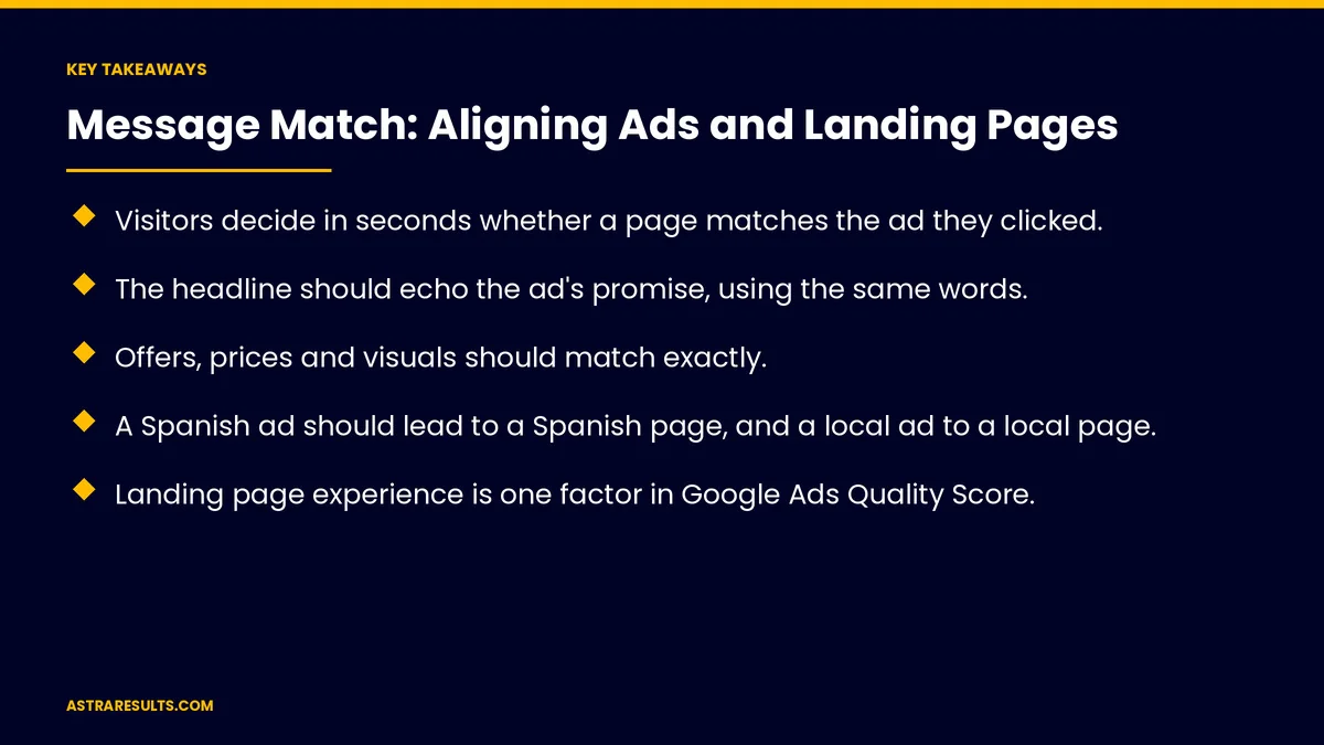Key takeaways from "Message Match: Aligning Ads and Landing Pages" &mdash; Astra Results Marketing