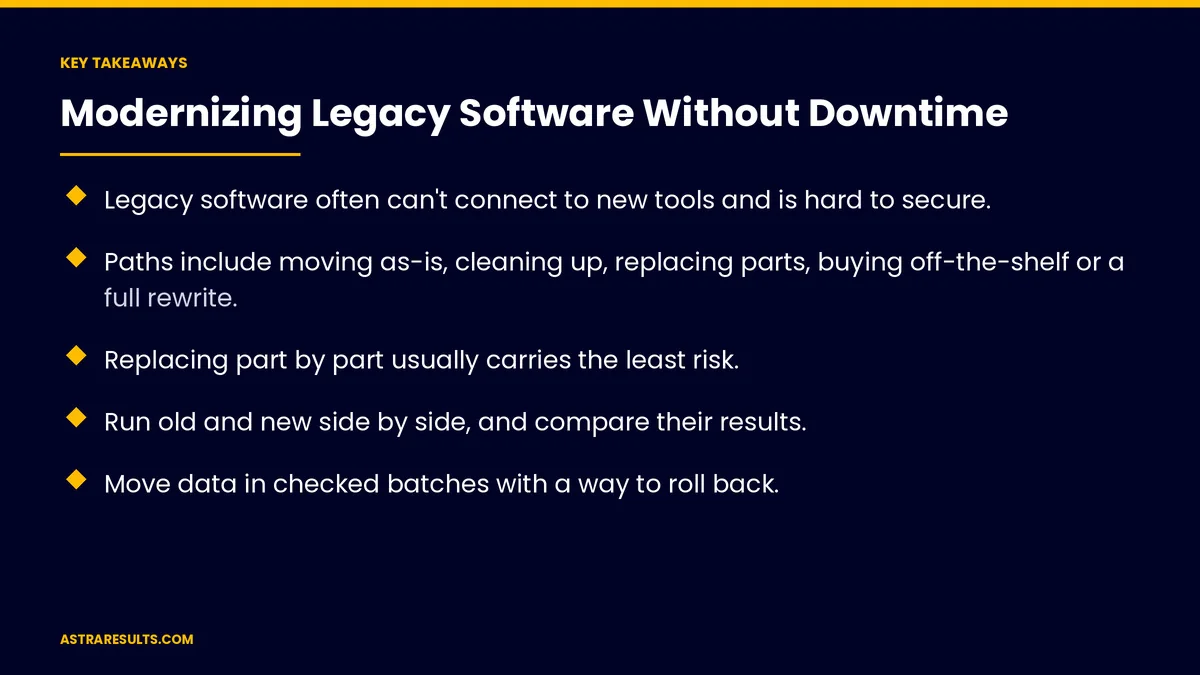 Key takeaways from "Modernizing Legacy Software Without Downtime" &mdash; Astra Results Marketing