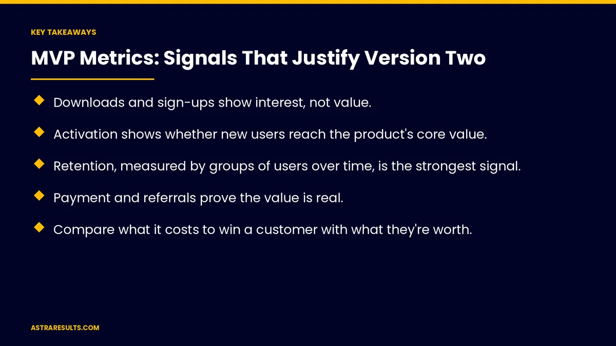 Key takeaways from "MVP Metrics: Signals That Justify Version Two" &mdash; Astra Results Marketing