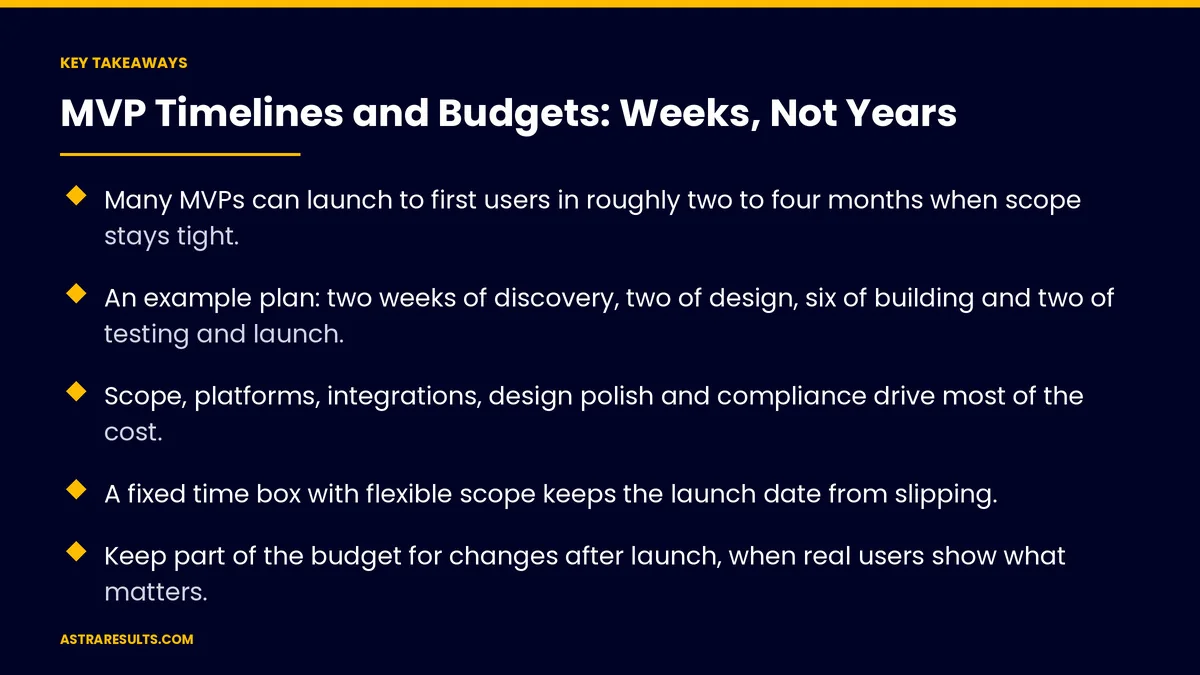 Key takeaways from "MVP Timelines and Budgets: Weeks, Not Years" &mdash; Astra Results Marketing